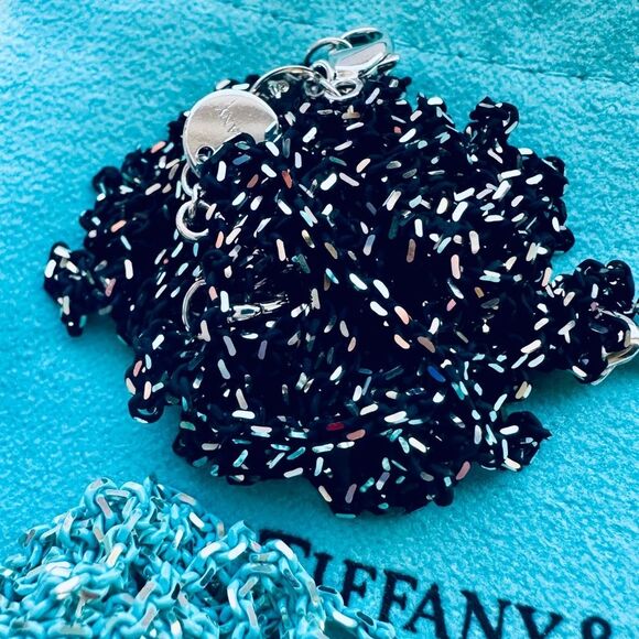 RARE Tiffany & Co. Black Enamel Sparkle Chain in Silver, 30 inches, 1.7mm - Picture 3 of 5